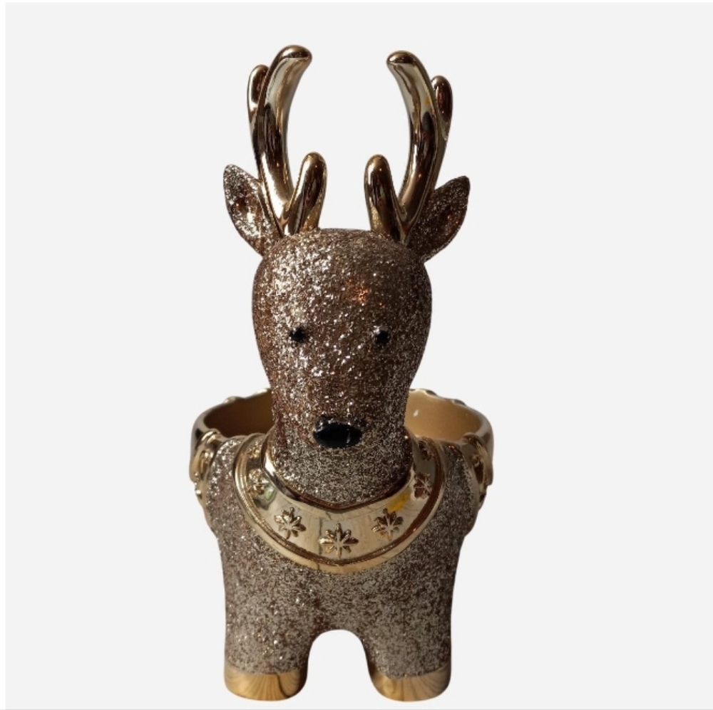 Bath & Body Works Gold Sparkly Glitter Reindeer 3-Wick Large Candle Holder 